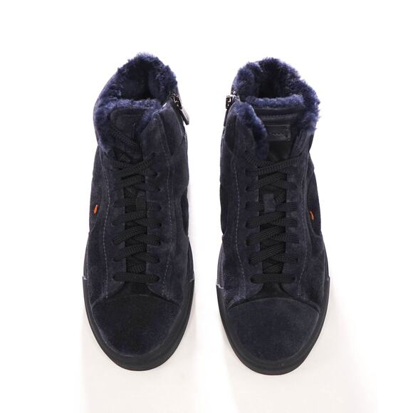 $860 SANTONI - Navy Blue Suede Shearling Lined Sneakers - US 8 (7UK) main image 5